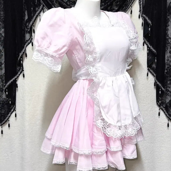 [BUNJANG] Pink Angel Lolita Maid Dress with Frill Lace / 핑크 엔젤 로리타 메이드복 프릴레이스 양산형 드레스 원피스 코스튬 지하돌