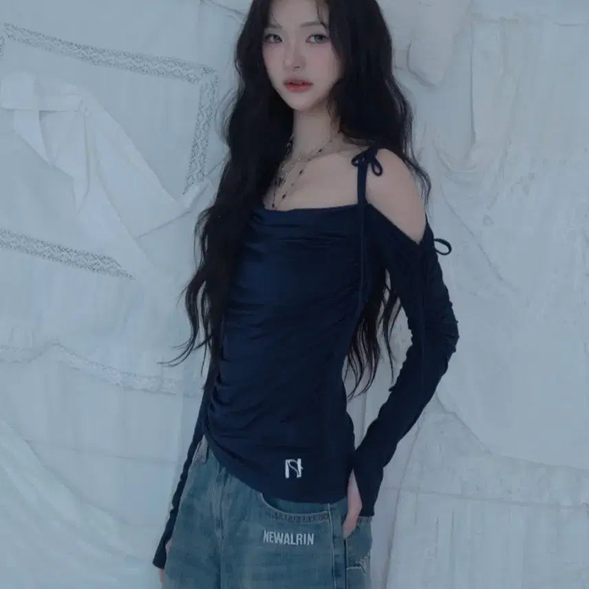 [BUNJANG] Newearlin Cat's Draping Navy Long Sleeve / 뉴얼린 캣츠드레이핑 네이비(새상품)