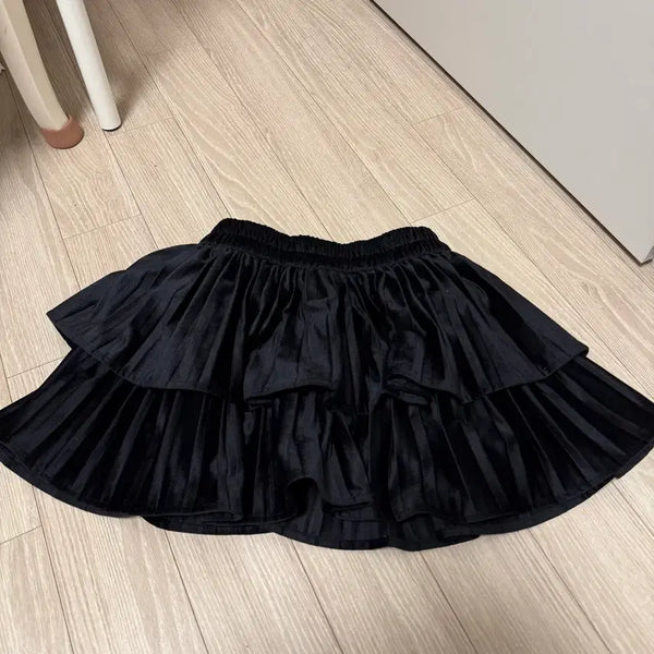 [BUNJANG] Black Velvet Tiered Mini Skirt / 블랙 벨벳 캉캉 미니 스커트