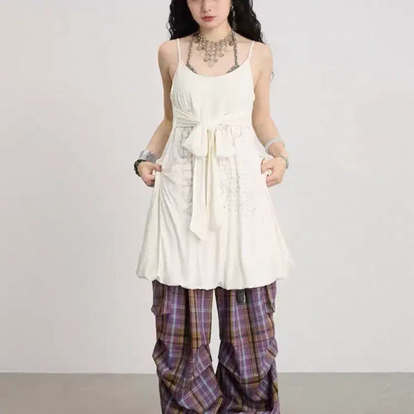 [BUNJANG] Achihara White Balloon String Dress / achihara 아치하라 중브 테스트매커니즘 화이트 벌룬 끈 원피스