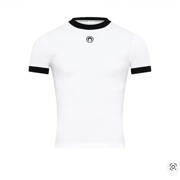 [BUNJANG] Marine Serre Women's Moon Logo Jersey Fitted T-Shirt White / [원가 21.5만] 마린 세르 우먼 문 로고 저지 피티드 티셔츠 화이트