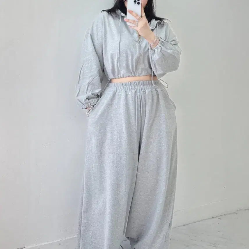 [BUNJANG] 2 Way French Terry Jogger Pants - Gray / 새상품 그레이 봄 투웨이 쭈리 조거팬츠 와이드 바지 55-88