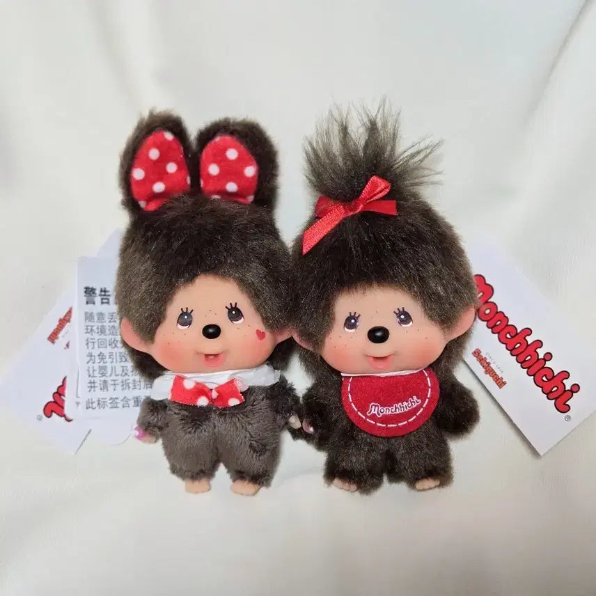 [BUNJANG] Monchhichi Big Head Polka Dot Mickey & Girl Set / 몬치치 빅헤드 땡땡이 미키 + 여아 세트
