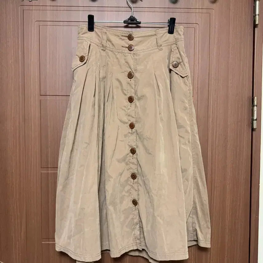 [BUNJANG] Arrow Japanese Vintage Button Long Skirt / 모리걸 하구미 일본 빈티지 베이지 브라운 단추 버튼 롱 스커트
