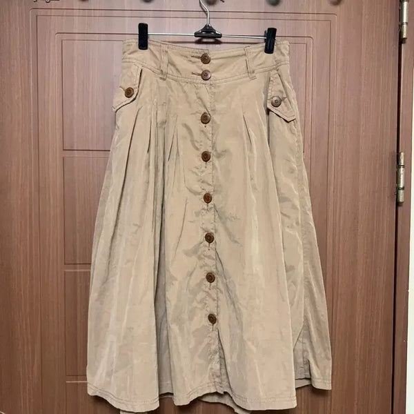 [BUNJANG] Arrow Japanese Vintage Button Long Skirt / 모리걸 하구미 일본 빈티지 베이지 브라운 단추 버튼 롱 스커트