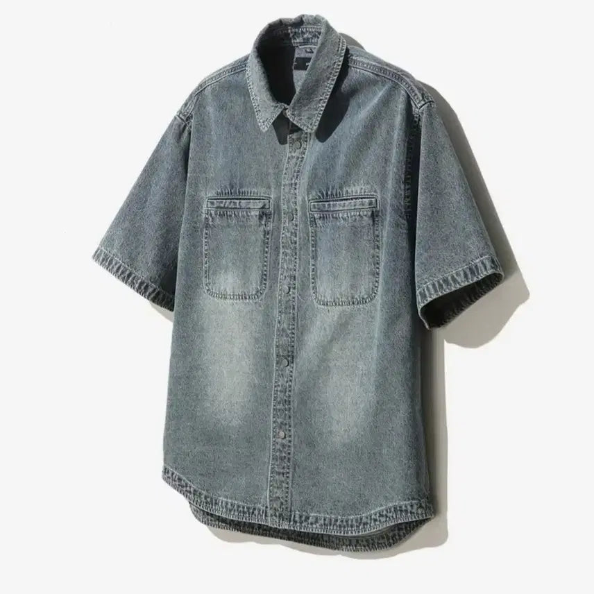 [BUNJANG] Il Corsetto Denim Short Sleeve Shirt Blue / 일꼬르소 데님 반팔 셔츠 블루