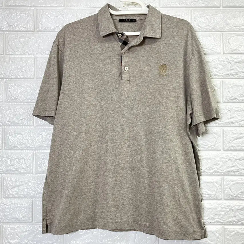 [BUNJANG] Daks Beige Check Collar Short Sleeve Shirt / 닥스 베이지 체크 배색 카라 반팔 105