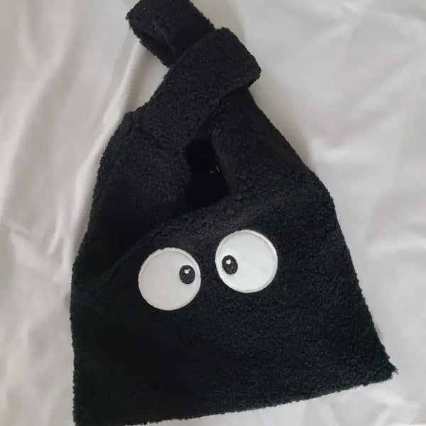 [BUNJANG] Eye Embroidery Fleece Tote Bag / 눈알 자수 블랙 뽀글이 토트백