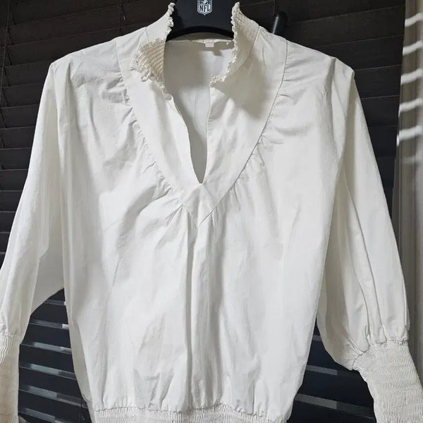 [BUNJANG] Maje White Neck Shirring Blouse / 마쥬 화이트 넥 셔링 블라우스