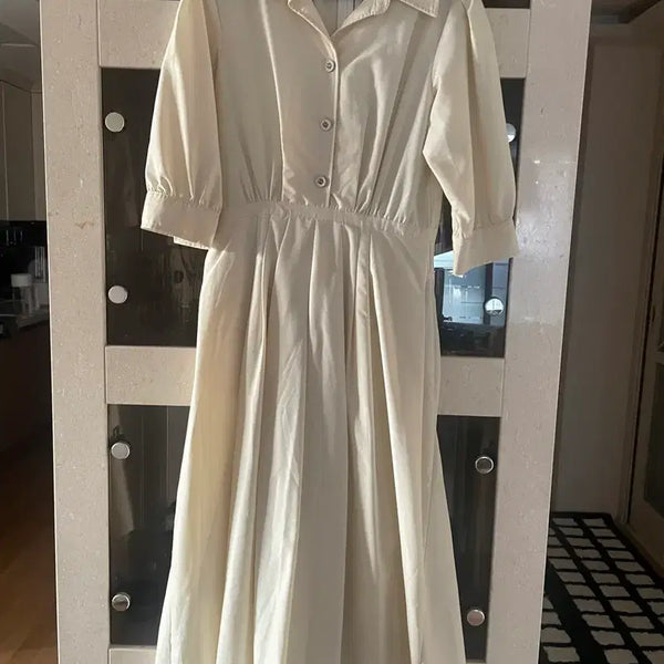 [BUNJANG] Ivory Shirt Long Dress (Unworn) Size 55-66 / 아이보리 셔츠 롱 원피스 미착용 55-66