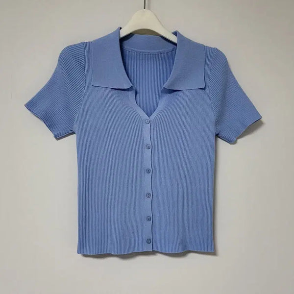 [BUNJANG] Blue Collar Knit Cardigan / 블루 카라 니트가디건 55~55반