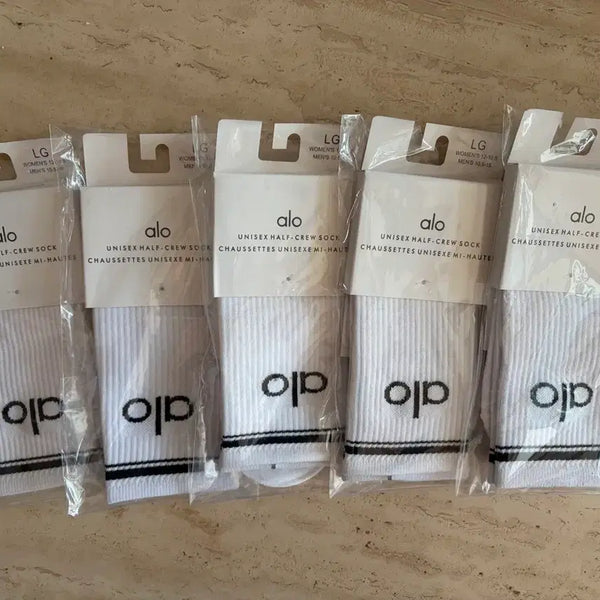 [BUNJANG] Alo Unisex Half Crew Socks White 5-Pack / alo 알로 유니섹스 하프 크루삭스 양말 화이트 5개 묶음