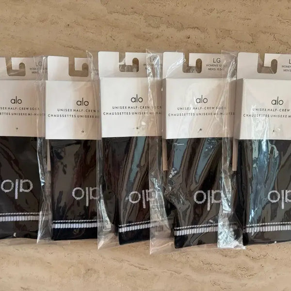 [BUNJANG] alo Unisex Half Crew Socks Black 5-Pack / alo 알로 유니섹스 하프 크루삭스 양말 블랙 5개 묶음