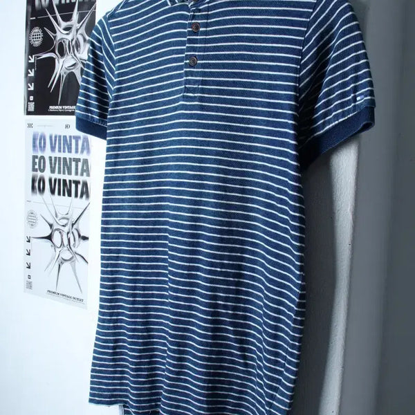 [BUNJANG] Tommy Hilfiger Striped Short Sleeve Polo T-Shirt Indigo / (XS-S) 타미힐피거 반팔 카라 티셔츠 스트라이프 인디고-184D1