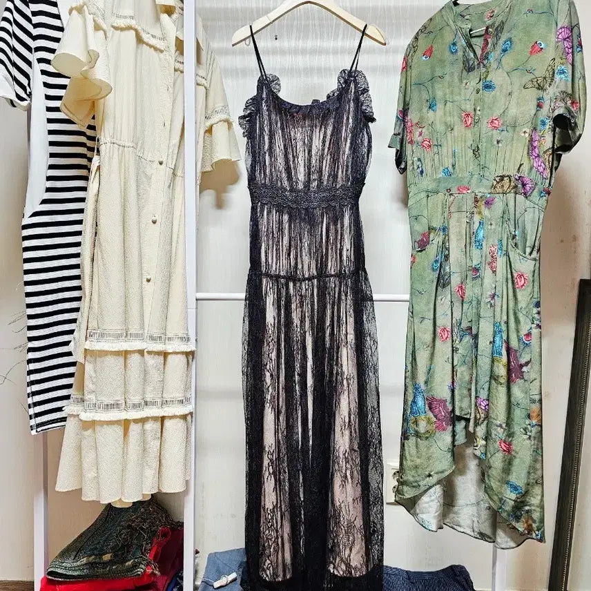 [BUNJANG] Romantic Embroidered Lace Long Dress - Black / 블랙 레이스 원피스44 55[새상품/S] 로맨틱 자수 레이스 롱 원피스