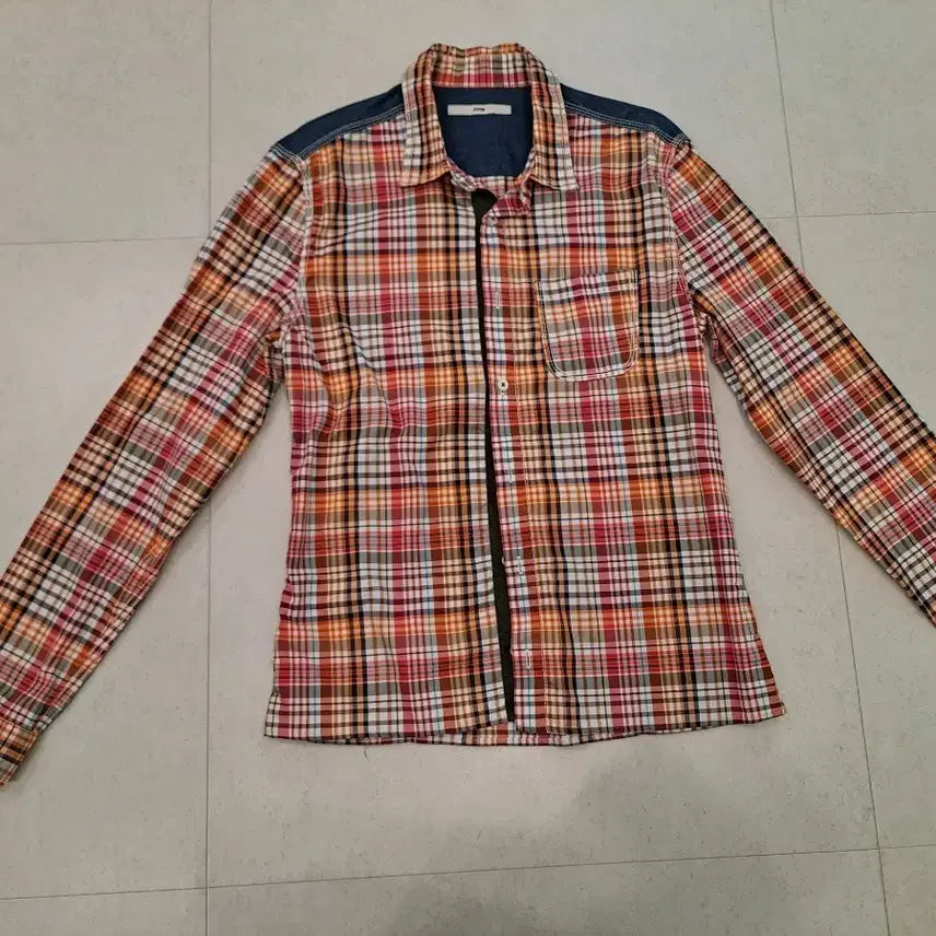 [BUNJANG] System Checkered Long-Sleeve Shirt with Denim Accents / 한섬 시스템 체크 셔츠 남방 긴팔 데님 포인트