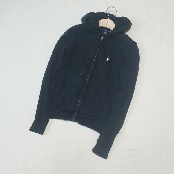 [BUNJANG] Polo Ralph Lauren Black Knit Zip-Up Hoodie Women's XS / 폴로 블랙 후드 니트 집업 여성용