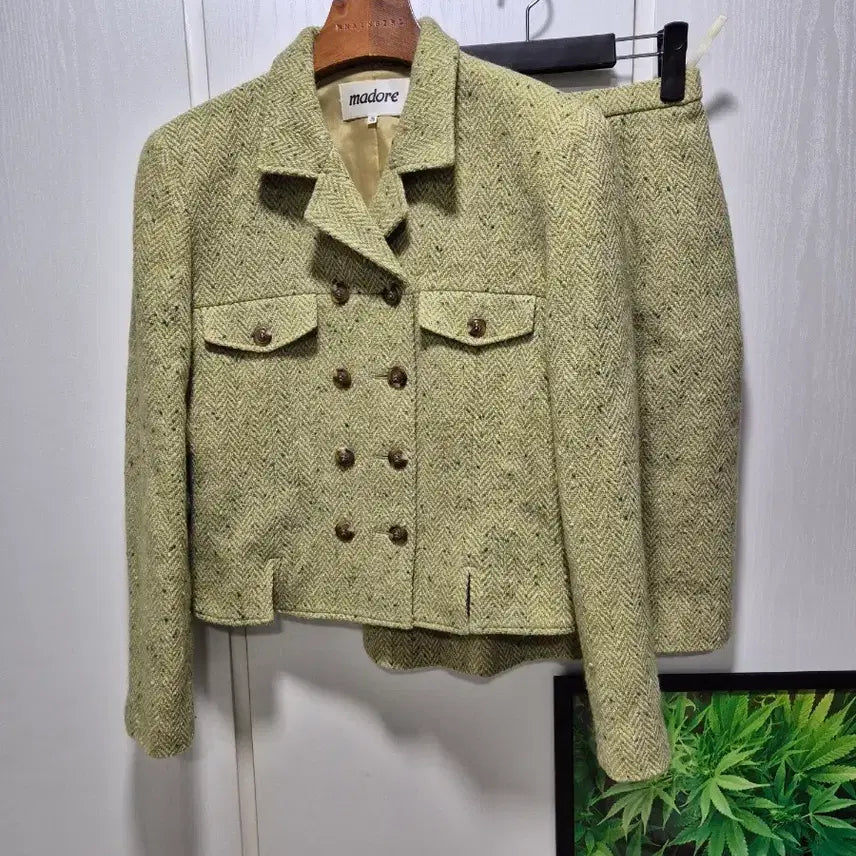 [BUNJANG] Madore Tweed Set-up Olive Herringbone Pattern / (세일)JPN빈티지.madore 트위드 셋트 올리브