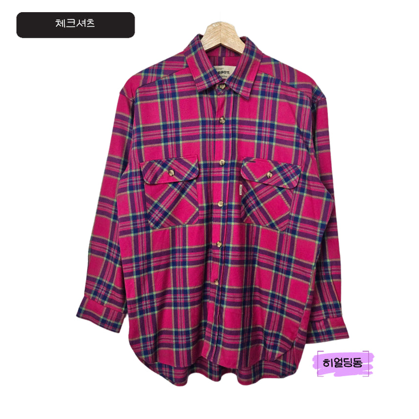 [BUNJANG] Pink Purple Check Collar Shirt / 딩동 :) 핑크퍼플 체크 카라 셔츠