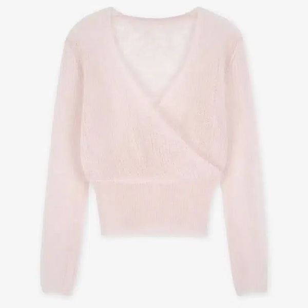 [BUNJANG] Your Around Pink Mohair Wrap Knit Cardigan / 유어라운드 핑크 모헤어 랩 니트