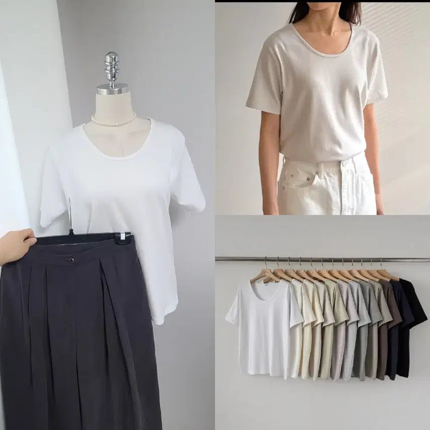 [BUNJANG] Ab-jondet (Super Soft) Basic Round Neck Short Sleeve T-Shirt / 새-ab-쫀득 반팔티(복수할인)