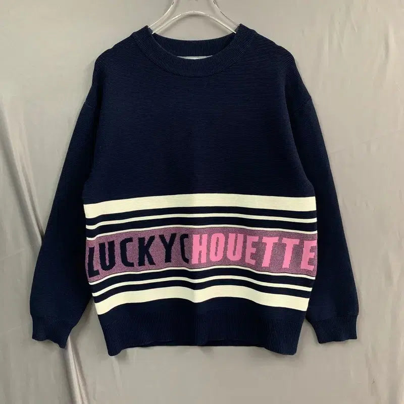 [BUNJANG] Lucky Chouette Logo Lettering Knit / 럭키슈에뜨 로고 레터링 포인트 니트