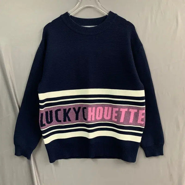 [BUNJANG] Lucky Chouette Logo Lettering Knit / 럭키슈에뜨 로고 레터링 포인트 니트