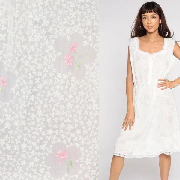 [BUNJANG] Flower Print White Long Dress / 플라워 프린트 화이트 롱 원피스