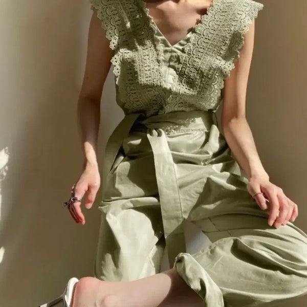 [BUNJANG] Chics Label Linen Jumpsuit Khaki Size S / 칙스라벨 린넨 점프수트