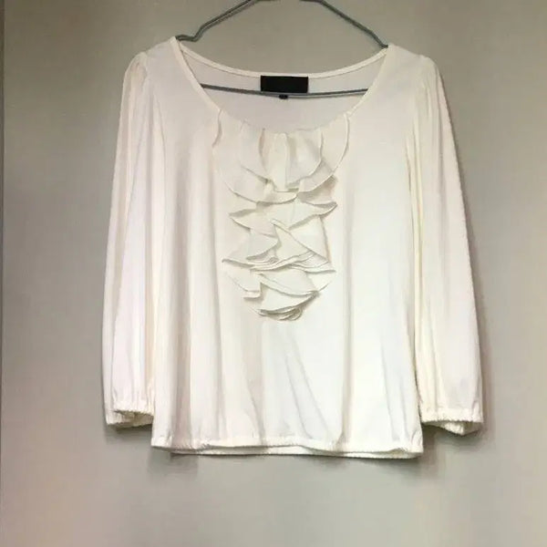 [BUNJANG] Vintage Japanese Cream Ivory Frill T-shirt / 일본빈티지 크림 아이보리 프릴 티셔츠