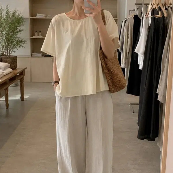 [BUNJANG] Anna & Plus Ivory Short-Sleeve Blouse / 안나앤플러스 아이보리 블라우스 반팔 66,77
