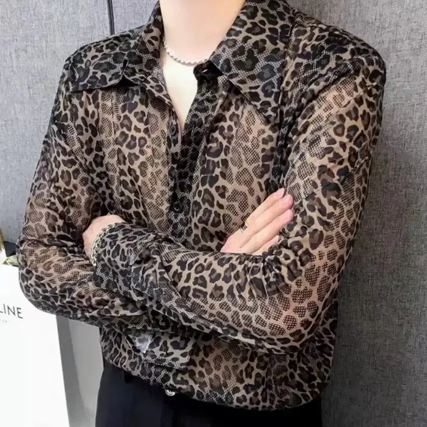 [BUNJANG] Leopard Print See-Through Shirt / 레오파드 시스루 셔츠