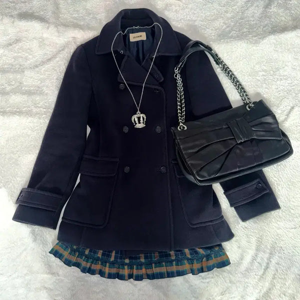 [BUNJANG] Vintage Y2K Gothic Mori Girl Gyaru Double-Button Coat / 버튼 코트 빈티지 y2k 고딕 고스펑크 모리걸 갸루 대장템 핀터 공겜여주