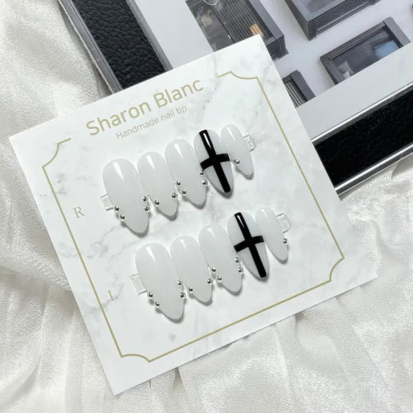 [BUNJANG] Sharon Blanc Custom Silver Cross Nail Tips (14 Shapes) / 실버볼 십자가 네일팁 / 15종 쉐입