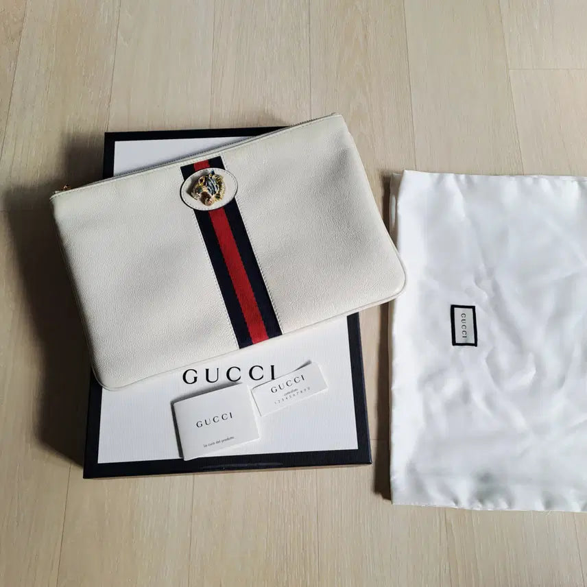 [BUNJANG] Gucci Raja Stripe Tiger Head Clutch Ivory / [100%/정품] 구찌 라자 스트라이프 타이거 헤드 클러치 아이보리