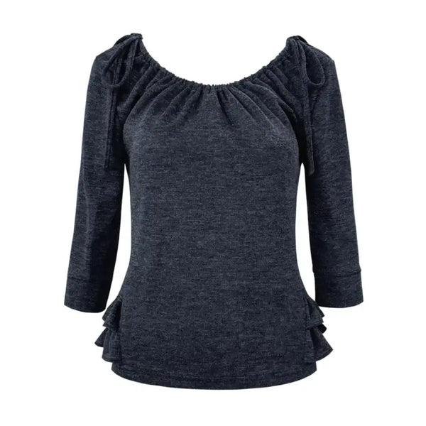 [BUNJANG] Chemise Shirred Mid-Sleeve Frill Top Navy / 체메씨 셔링 미드 슬리브 프릴 탑 네이비 티셔츠