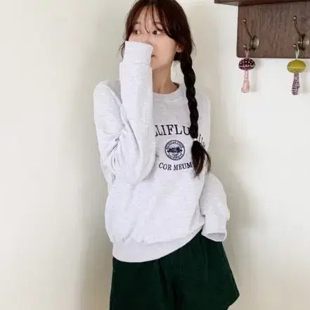 [BUNJANG] 66Girls "Meliffleus" Lettering Sweatshirt - Gray, Free Size / 육육걸즈 맨투맨 그레이 FREE