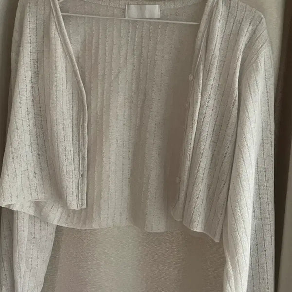 [BUNJANG] Muted Grey Linen Cropped Cardigan / 그레이 린넨 크롭 가디건