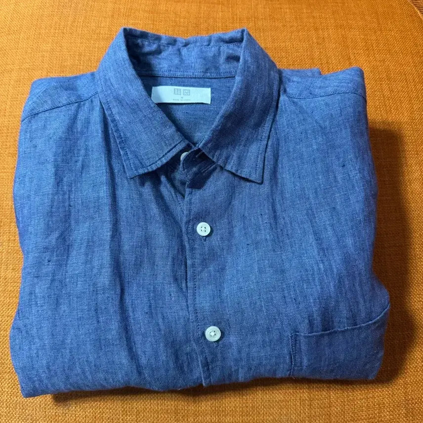 [BUNJANG] Uniqlo Linen Long Sleeve Shirt M Blue / 유니클로 린넨  긴팔 셔츠 M 블루
