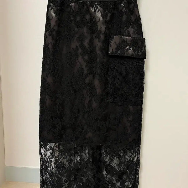 [BUNJANG] TIME Lace Long Skirt Black / 타임TIME 레이스 롱 스커트 블랙(44)