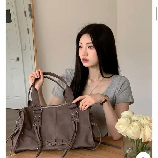 [BUNJANG] Modern Brown Leather Tote Shoulder Bag / 마지막 가격 내림 에이블리 모던한 브라운 가방 레더 토트백 숄더백