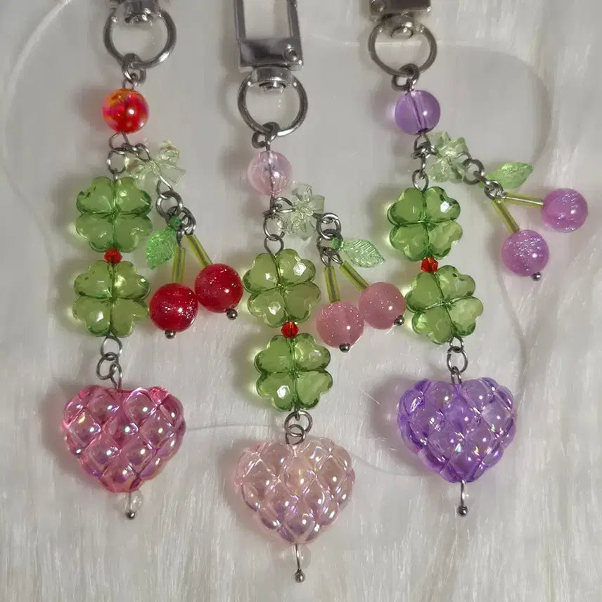 [BUNJANG] Cherry Heart Beaded Keychain / 체리하트키링 비즈키링