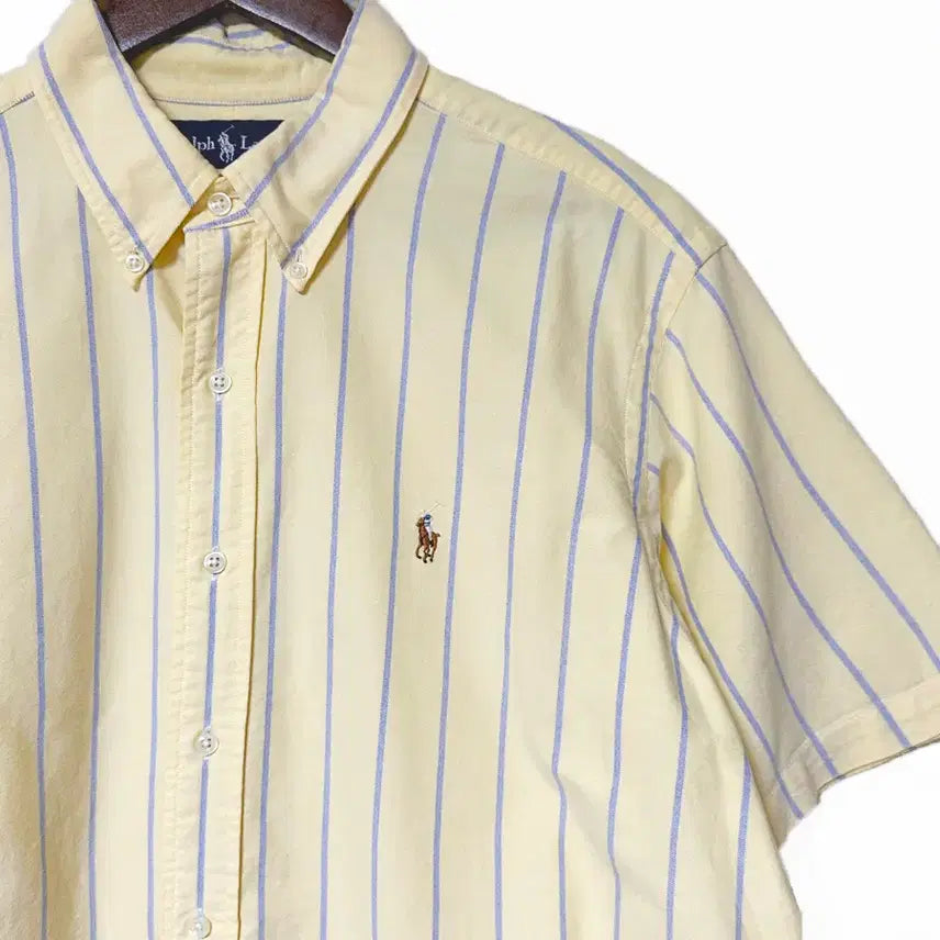 [BUNJANG] Polo Ralph Lauren Classic Fit Oxford Striped Short Sleeve Shirt Yellow L / 폴로 랄프로렌 옥스포드 클래식핏 세로줄 연노랑 반팔셔츠남방 L