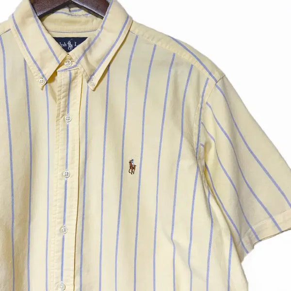 [BUNJANG] Polo Ralph Lauren Classic Fit Oxford Striped Short Sleeve Shirt Yellow L / 폴로 랄프로렌 옥스포드 클래식핏 세로줄 연노랑 반팔셔츠남방 L