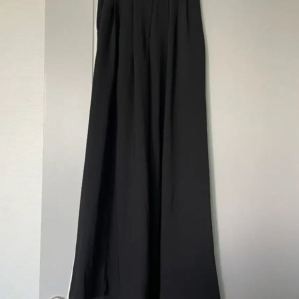 [BUNJANG] Black Wide Slacks Pants with White Side Stripe / 와이드 슬랙스 팬츠