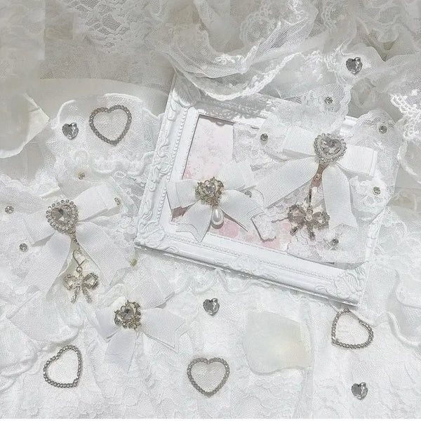 [BUNJANG] Lizlisa Lace Bejeweled Ribbon Set of 4 Clips (White) / 리즈리사 레이스 비쥬 리본 4개 세트 클립 (화이트)