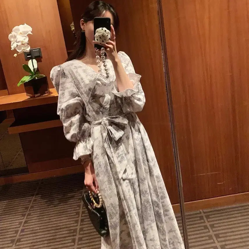 [BUNJANG] Bicychi Long Dress with Ribbon Tie / 바이씨시 원피스