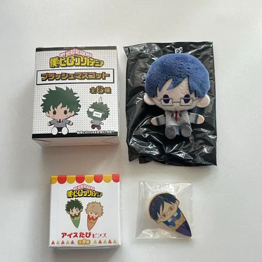 [BUNJANG] My Hero Academia Iida Tenya Bundle Set Plush Mascot & Ice Tapi Metal Badge / (일괄)히로아카 플러시 마스코트 & 아이스 타피 메탈 뱃지 이이다