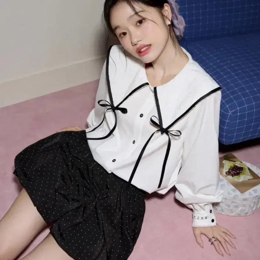 [BUNJANG] Kuose Ribbon Long Sleeve Blouse / 쿠오세 kuose 리본 롱 슬리브 블라우스
