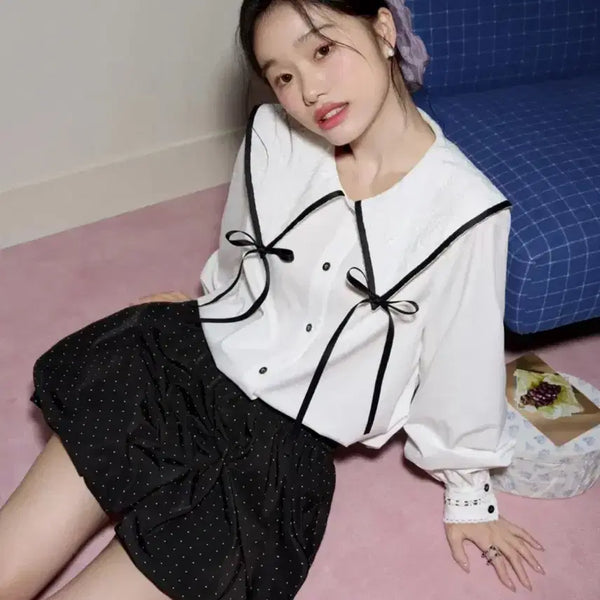 [BUNJANG] Kuose Ribbon Long Sleeve Blouse / 쿠오세 kuose 리본 롱 슬리브 블라우스